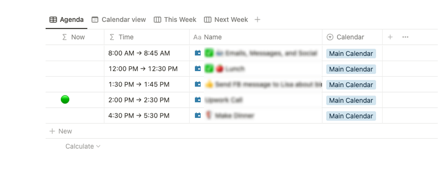 Using formulas we create an Agenda view that breaks down our client’s schedule for the day. It even shows what they are supposed to be doing at that moment. 
